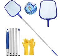 Voarge épuisettes de Surface pour Piscine, 122 cm epuisette de Nettoyage de Piscine avec Manche télescopique en Aluminium, Maille Fine - pour étang, Piscine à algues, Set d'épuisettes de Piscine