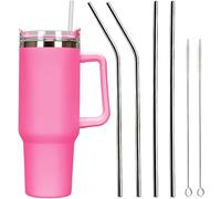 Voarge Gobelet à café à emporter - Double paroi en acier inoxydable - Pour boissons chaudes et froides - Avec paille - Pour la maison, les voyages - Rose