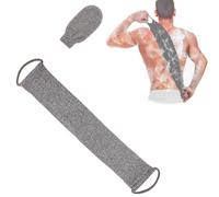 Voarge Gommage Dos,Brosse Dos Douche Avec Gants Exfoliants,Brosse Dos en Fibre de Bambou Gant de Massage Dos Avec Mitt 2 pièces (Gris)