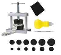 Voarge Kit de presse de montre pour réparation de montres - Kit d'outils d'insertion - Presse de boîtier avec 12 plaques de pression - Inserts en plastique - Outil de mécanique de précision