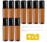 Voarge Lot de 10 flacons d'huile marron de 10 ml, vides, flacons en verre à rouler pour huiles essentielles, flacons à rouler rechargeables pour huiles, parfums, cosmétiques, massages, 10mlGZP