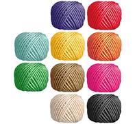 Voarge Lot de 10 rouleaux de ficelle de jute naturelle de 2 mm pour œuvres d'art, bricolage et artisanat, emballage cadeau, décorations de bouteilles, affichage d'image et ornements (10 couleurs)