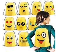 Voarge Lot de 10 sacs de gym émoticônes pour enfants - Sacs cadeaux pour anniversaire d'enfant - Sacs cadeaux - Accessoires de fête