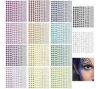 Voarge Lot de 2 300 pierres à paillettes autocollantes - Strass - Pour le maquillage du visage, les décorations et les accessoires de vacances - 14 feuilles