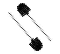 Voarge Lot de 2 brosses WC noires de 7,5 cm de diamètre, têtes de brosse amovibles, brosse WC avec manche en acier inoxydable