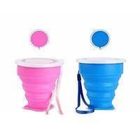 Voarge Lot de 2 tasses de voyage pliables en silicone avec couvercle, verres à boire extensibles, réutilisables, adaptés pour le camping et la randonnée