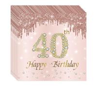 Voarge Lot de 20 serviettes en papier à 2 couches pour anniversaire, fête, anniversaire de fille, or rose, 40