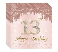 Voarge Lot de 20 serviettes en papier à 2 couches pour anniversaire, fête, anniversaire de fille, or rose, 13