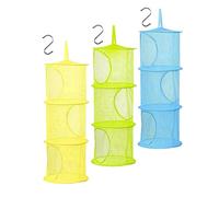 Voarge Lot de 3 paniers de rangement en maille à suspendre pour enfants - Organiseur de jouets à suspendre avec 3 niveaux - Portable et pliable - Pour petits vêtements (bleu, vert, jaune)