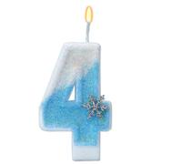 Voarge Lot de 4 bougies d'anniversaire 3D scintillantes pour enfants - Bleu et blanc - Avec flocon de neige - Décoration d'anniversaire - Accessoires de fête (4)