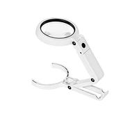 Voarge Loupe à Main 5 Voies - Support de Table Pliable avec 8 lumières LED - Loupe de Lecture avec Support Pliable - Diamètre : 75 mm