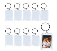Voarge Porte-clés avec photo vierge, 10 pièces Porte-clés en acrylique avec support photo en plastique transparent en forme de cadre, artisanat, trousseau de clés, rectangulaire, cadeau DIY, 5 x 3,3