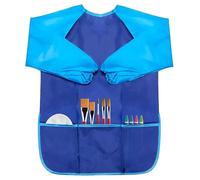 Voarge Tablier de peinture en nylon imperméable avec manches pour enfants de 8 à 10 ans avec manches et 3 poches utilisé, pour la peinture d'art scolaire la cuisine etc - L (Bleu)