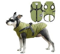 Voarge Veste d'hiver pour chien, Manteau pour chien avec harnais,Imperméable, Lavable en machine,Design de bandes réfléchissantes, Anneau en D durable (Vert, S)