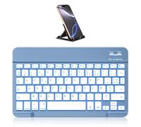 Vobafe Bluetooth Clavier sans Fil pour iPad Air/Pro/Mini/A16/11/10.9/10.2/iPhone, avec Support Téléphone, Clavier Tablette AZERTY Français pour iOS/Android/Windows, Lumière 7 Couleurs, Bleu