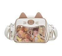 Vobomo Sac à dos Kawaii Chat Ita Sac à dos en cuir PU Sac à dos grande capacité Y2k Esthétique Mignon Sac à dos Épingles Sac à main, blanc