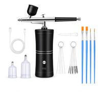 VOBOR Aerographe Kit Complet avec Compresseur, Portable Sans Fil Rechargeable Airbrush, our Maquillage, Modelisme Peinture, Décoration de Gâteaux, Art Des Ongles, Tatouage (Noir)