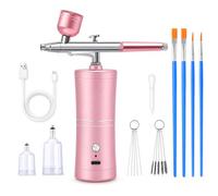 VOBOR Aerographe Kit Complet avec Compresseur, Portable Sans Fil Rechargeable Airbrush, our Maquillage, Modelisme Peinture, Décoration de Gâteaux, Art Des Ongles, Tatouage (Rose)