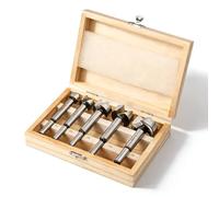 VOBOR Lot de 5 Mèche Forstner Ø 15/20/25/30/35 mm, Foret Bois avec Pointe de Centrage, Tige Ronde, avec Boîte de Rangement, pour Bois Dur et Tendre
