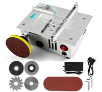 VOBOR Mini Scie Circulaire de Table avec 4 Lames et Disque de Polissage, Alimentation 7 Vitesses, Hauteur Réglable et Clapet, Lame de Scie Portable de 0,1 à 15 mm, pour le Travail du Bois