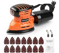VOBOR Ponceuse Triangulaire 150W, 13000 RPM Ponceuse Electrique avec Dépoussiéreur et 14 Abrasifs, Ponceuse Bois pour Ponçage, Polissage, Travail du Bois