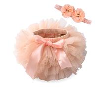 Vobozeany Bébé Fille Jupe Tutu en Tulle Doux + Bandeau à Fleurs Tutu Mini Jupe Princesse Pettiskirt Nouveau-Né Naissance Costume pour Photographie Anniversaire Fête Baptême