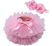Vobozeany Bébé Fille Jupe Tutu en Tulle Doux + Bandeau à Fleurs Tutu Mini Jupe Princesse Pettiskirt Nouveau-Né Naissance Costume pour Photographie Anniversaire Fête Baptême