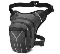 VOBUKE Sac de Jambe Tactique Etanche Sacoche Moto Leg Bag, Réfléchissant Poche Jambe Sac Cuisse Banane Multifontion Sacs Ceinture Sport pour Homme Femme Voyage Camping Course Equitation Pochette Gris