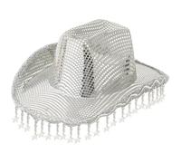 Vobumix Chapeau De Cowboy Western, Chapeau De Cowboy À Paillettes Pompon en Forme D'étoile, Couvre-Chef Western À Large Bord Orné De, Accessoire De Soirée Élégant pour Femme, Casquette De Soirée À