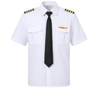 Vobumix Chemise De Pilote Professionnel, Chemise De Pilote D'aviation avec Insigne De Cravate Épaulettes, Costume De Travail De Pilote De Ligne Adulte