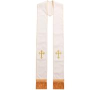 Vobumix Étole De Mariage Brodée avec Pompons Étole De Messe du Clergé avec Croix Châle De Pasteur De Mariage