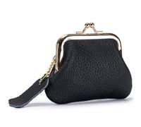Vobumix Porte-Monnaie Rétro Moraillon Baiser Serrure en Cuir Souple Petit À Main Pochette pour Femme pour Clés De Carte De Crédit Casque De Pièce De Monnaie Noir