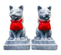 Vobumix Statue Japonaise Kitsune pour Gâteau, 2 Pièces, Sanctuaire Inari, Renards Sacrés, Miniature en Résine, Figurines De Jardin Féerique, Sanctuaire