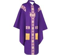 Vobumix Vêtements De Messe des Pères De L'église Catholique, Robe avec Étole À Pompons, Costume De Prêtre, Tenues Catholiques Traditionnelles pour Les Fêtes De Cosplay d'halloween
