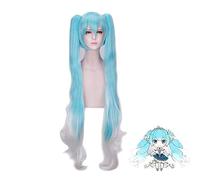 Vocaloid Hatsune neige Miku Cosplay perruque dégradé bleu 120cm longs cheveux synthétiques ondulés avec des queues de cheval à puce + bonnet de perruque