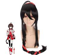 VOCALOID Yuezheng Ling perruques de Cosplay synthétique longue perruque noire cheveux avec un fouet de queue de cheval + bonnet de perruque PL-365