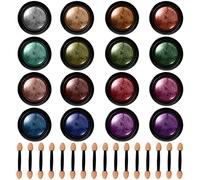 Vocdikficy 16 Pots Chrome Poudre à Ongles MéTallique Nail Art Poudre Miroir Effet Manucure Pigment avec 16 PièCes SéRies Bâtons de Fard à PaupièRes