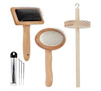 Vocdikficy 4 Pièces Cardeur de Laine en Bois, Brosse à Lisser, Outil de Filage en Bois, Kit D'Outils de Feutrage avec 12 Aiguilles à Laine Artisanales pour Le Mélange de Fils