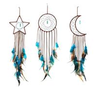 Vocdikficy Ensemble de 3 Pièces de Capteur de Rêves avec Lumière, Design Lune Étoile Fait à la Main, Plume Chanceuse, Pendentif en Turquoise, Perles, Kit D'Ornement Mural.