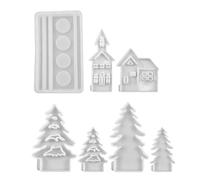 Vocdikficy Ensemble de Moules en Silicone pour Arbre de Noël et Maison pour Moulage de Plâtre de Ciment, Moule de Décoration Combiné d'arbre de Maison