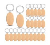 Vocdikficy Lot de 50 porte-clés ovales gravés en bois brut non traité, pour bricolage, cadeau (ovale)