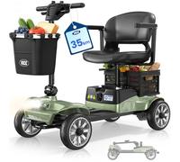 VOCIC D35 Scooter de mobilité Pliable 35 km, avec Double Panier 40L | capacité 136 kg, roues 20 cm, siège ergonomique réglable, batterie amovible, idéal pour seniors (Vert olive)