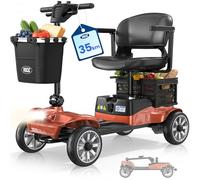 VOCIC D35 Scooter de mobilité pliable 35 km, avec double panier 40L, capacité 150 kg, roues 20 cm, siège ergonomique réglable, batterie amovible, idéal pour seniors (Rouge orangé)