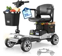 VOCIC D35 Scooter de mobilité pliable 35 km, avec double panier 40L, capacité 150 kg, roues 20 cm, siège ergonomique réglable, batterie amovible, idéal pour seniors (Gris argenté)