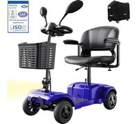 VOCIC D42 Scooter de mobilité pliable bis 135KG,20KM scooter électrique 4 roues tout terrain avec bâche et panier,Scooter de mobilité stable avec pneus increvables, Support 5 ans| Bleu
