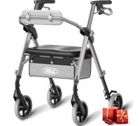 VOCIC Deambulateur 4 roues pliable leger, étroit pour appartement,Max 172kg | Z11 Déambulateur pour personnes âgées avec poignée réglable en hauteur,Siège et dossier ergonomiques réglables,Walker,argenté