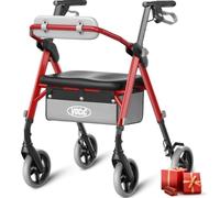 VOCIC Deambulateur 4 roues pliable leger, étroit pour appartement,Max 172kg | Z11 Déambulateur pour personnes âgées avec poignée réglable en hauteur, Siège et dossier ergonomiques réglables,Walker,Rouge