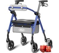 VOCIC Deambulateur 4 roues pliable leger, étroit pour appartement,Max 172kg | Z11 Déambulateur pour personnes âgées avec poignée réglable en hauteur, Siège et dossier ergonomiques réglables,Walker,Bleu