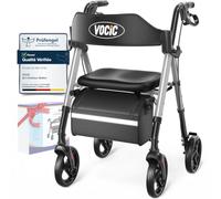 VOCIC Deambulateur 4 roues pliable leger, Rollator en aluminium avec siège | 20cm Pour tous les terrains, Siège réglable en hauteur,Se range facilement dans le coffre,Z21 Argent Étoilé |Support de 5 ans