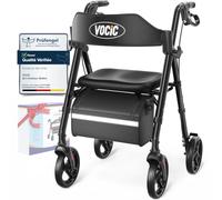 VOCIC Deambulateur 4 roues pliable leger, Rollator en aluminium avec siège | 20cm Pour tous les terrains, Siège réglable en hauteur,Se range facilement dans le coffre, Z21 Noir | Support de 5 ans